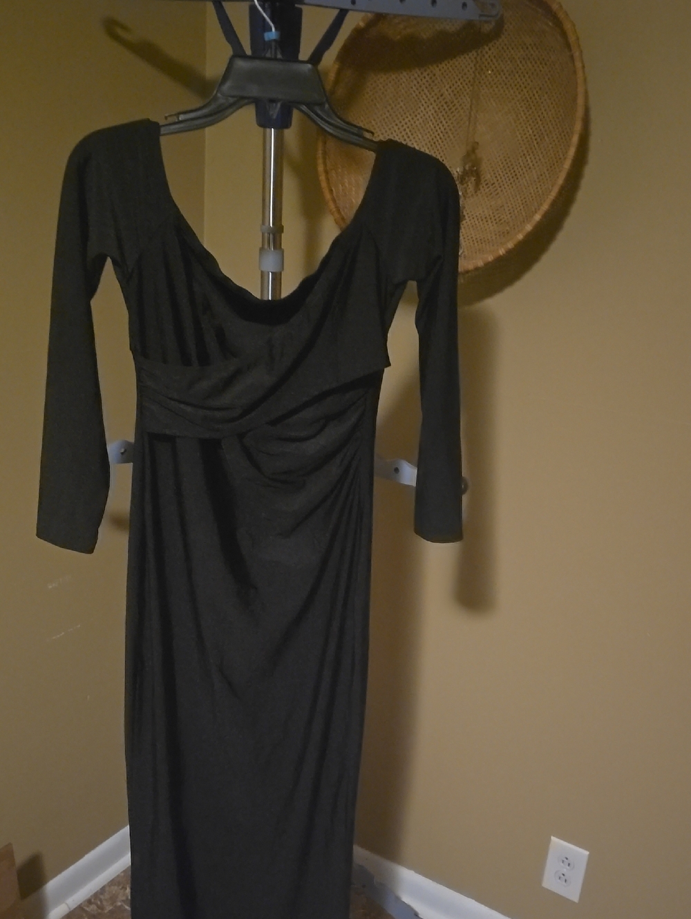 SHEIN Black Long Sleeve Draped Maxi Dress